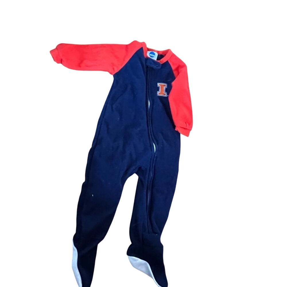 NCAA blue and orange one‎ piece sleeper Illinois State footie pajamas